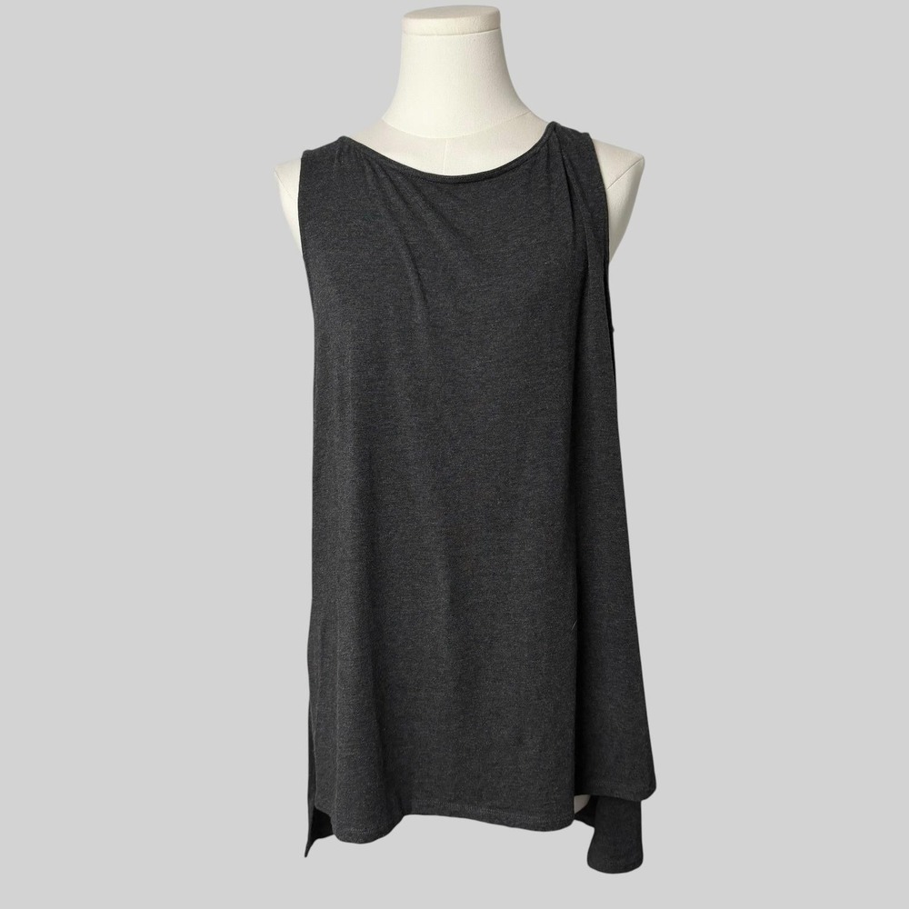 Eileen Fisher Tank Tunic Top Womens M Gray Boat Neck Tencel Lyocell Jersey